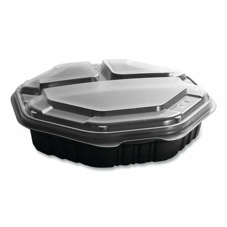 SOLO OctaView Hinged-Lid Hot Food Containers, 3-Compartment, 38 oz, Black/Clear, Plastic, 100PK 809014-PP94